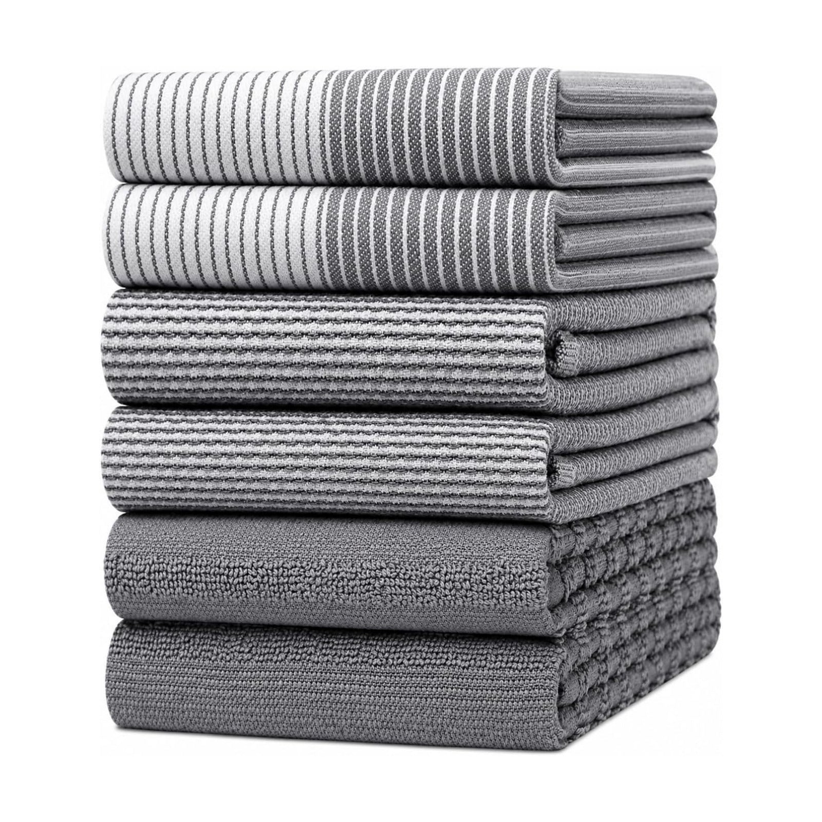 Premium Kitchen Towels 6 Pack 100% Cotton, 20"x28" Dish Towels - Grey | Large Flat & Terry Kitchen Linen Set with