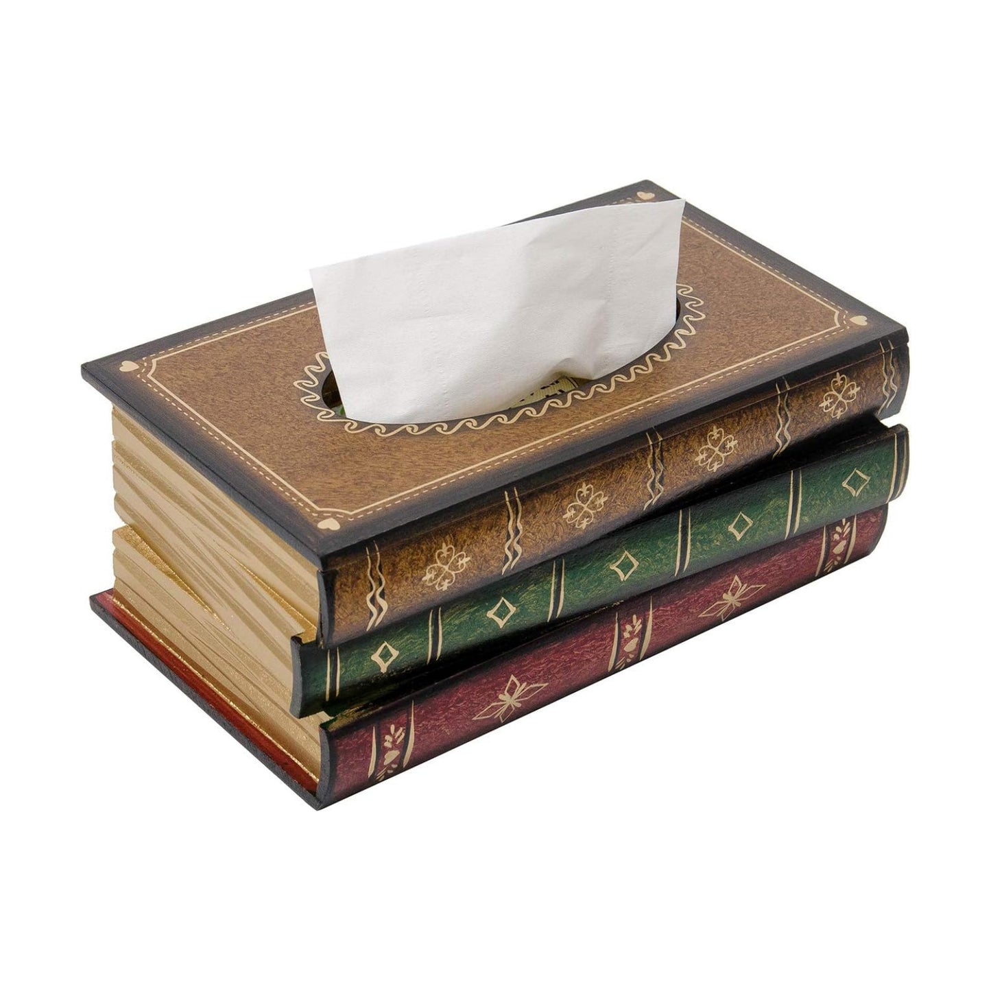 Crafted Classical Retro Wooden Antique Book Tissue Box Cover Rectangular Tissue Holder Dispenser
