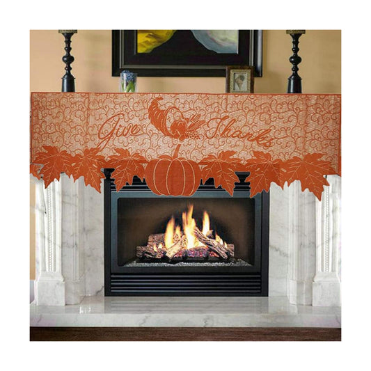 DoubleWood 20"x60" Thanksgiving Decor Fireplace Scarf Fireplace Cloth Pumpkin Lace Table Runner Fall Runner Mantle Scarves Cover for Thanksgiving Table Window Decoration (Fireplace Scarf Mantle Cover)