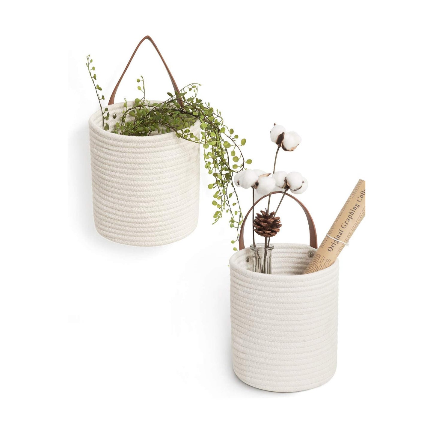 Rope Hanging Basket / White / Set of 2