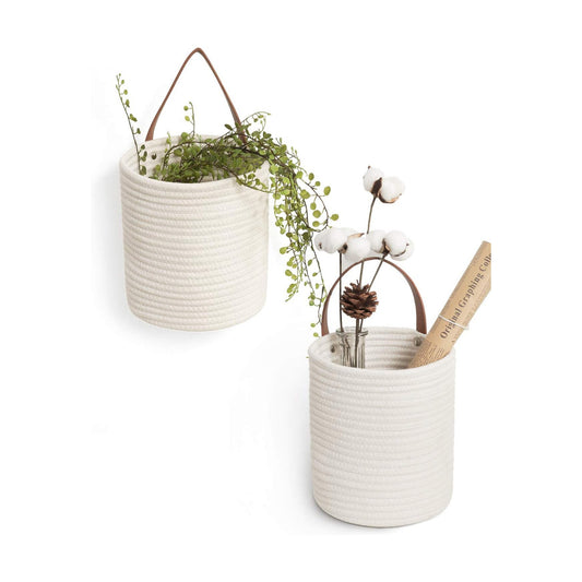 Rope Hanging Basket / White / Set of 2