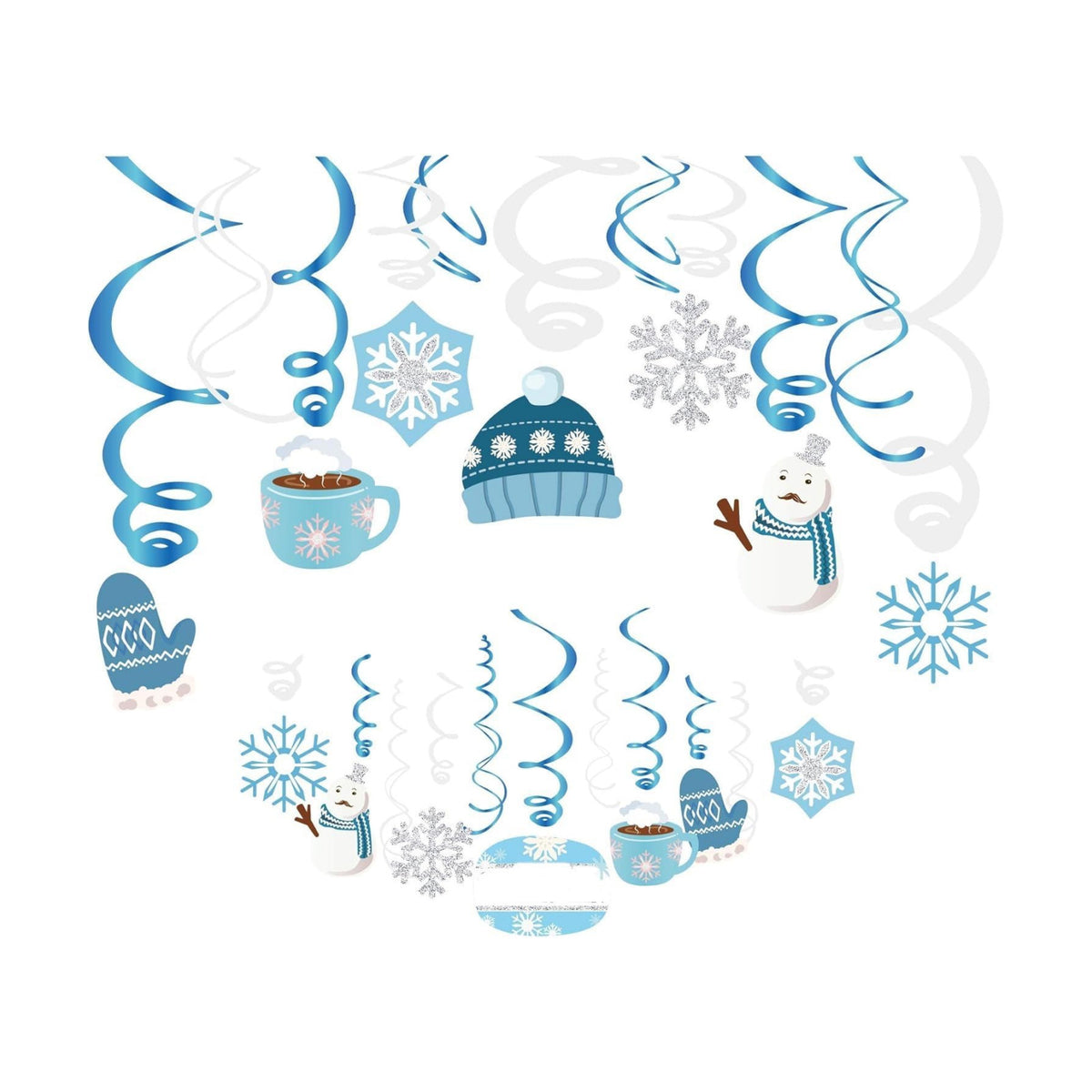 Christmas Snowman,Snowflake,Winter,Snow Hanging Swirl Decorations for Festival,Party,Together,Celling,Classroom,Home,Office,Bedroom(30Ct)