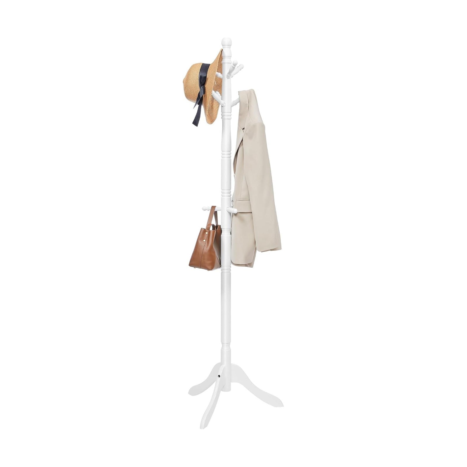 VASAGLE Solid Wood Coat Rack and Stand, Free Standing Hall Coat Tree with 10 Hooks for Hats, Bags, Purses, for