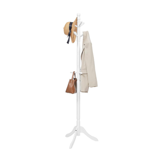 VASAGLE Solid Wood Coat Rack and Stand, Free Standing Hall Coat Tree with 10 Hooks for Hats, Bags, Purses, for