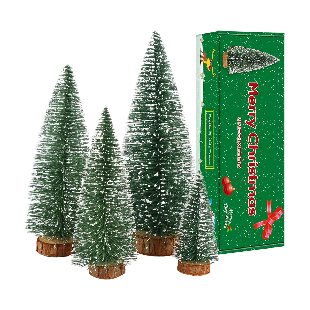 Mini Christmas Tree, Small Pine Tree with Wooden Bases for Xmas Holiday Party Home Tabletop Tree Decor (Green 4pcs)