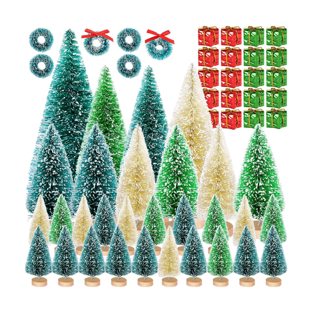 56 Pcs Artificial Mini Christmas Trees Set, Small Bottle Brush Trees
