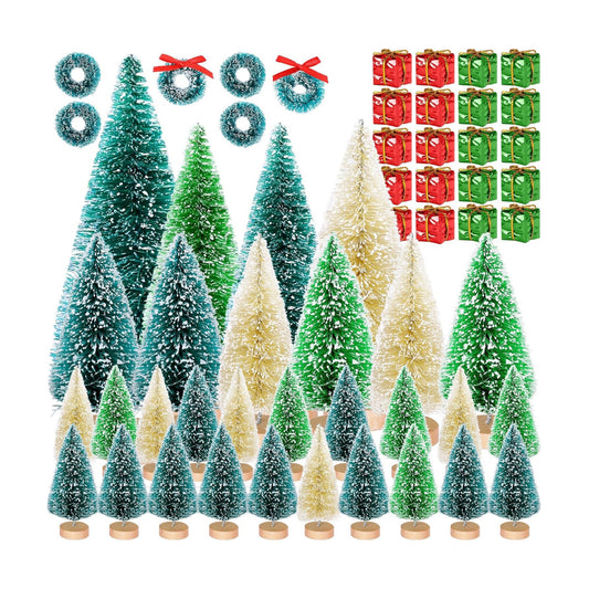56 Pcs Artificial Mini Christmas Trees Set, Small Bottle Brush Trees