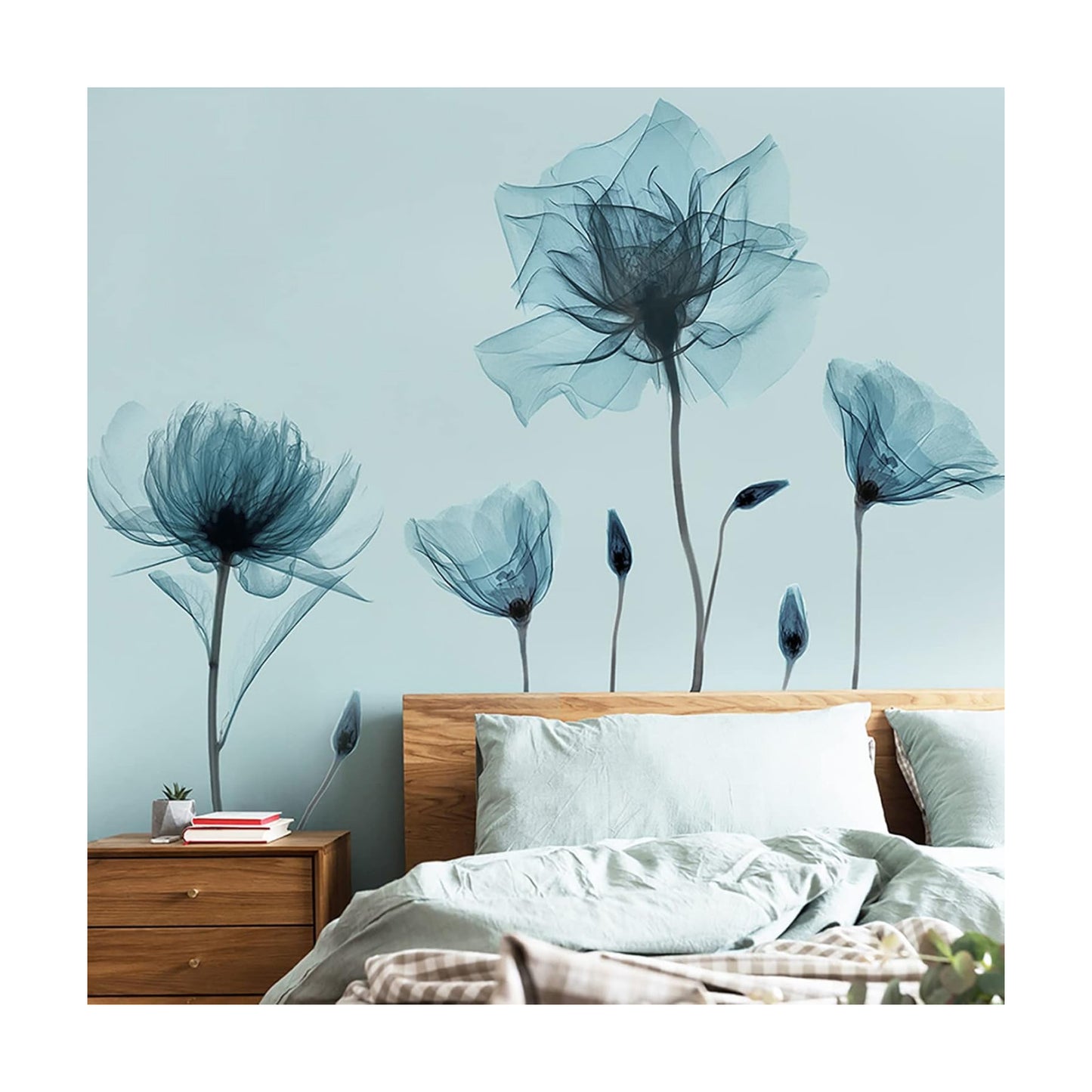 Flower Wall Decals Peel and Stick Removable Decal Stick DIY Wall Stickers Murals Home / Blue