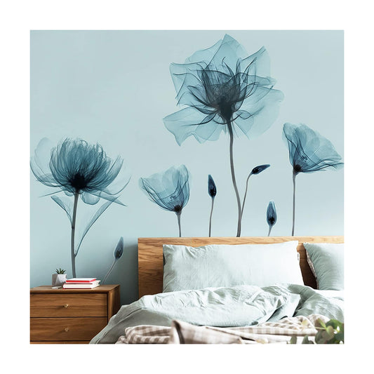 Flower Wall Decals Peel and Stick Removable Decal Stick DIY Wall Stickers Murals Home / Blue