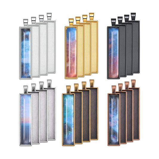 6 Colors Pendant Tray Rectangle Bezel Blanks Set Include 24 Rectangle Pendant / Clear / Set of 48