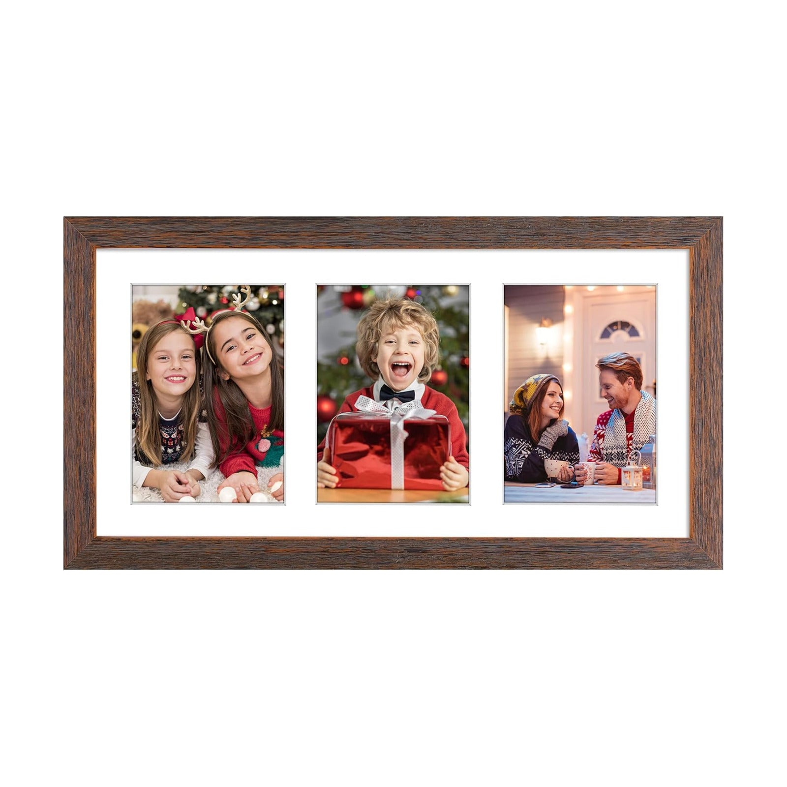 Golden State Art 9x18 Distressed Brown Wood Frame for Three 5x7 Pictures | 1 Pack,Matted to 3 5x7 Picture,Solid Wood