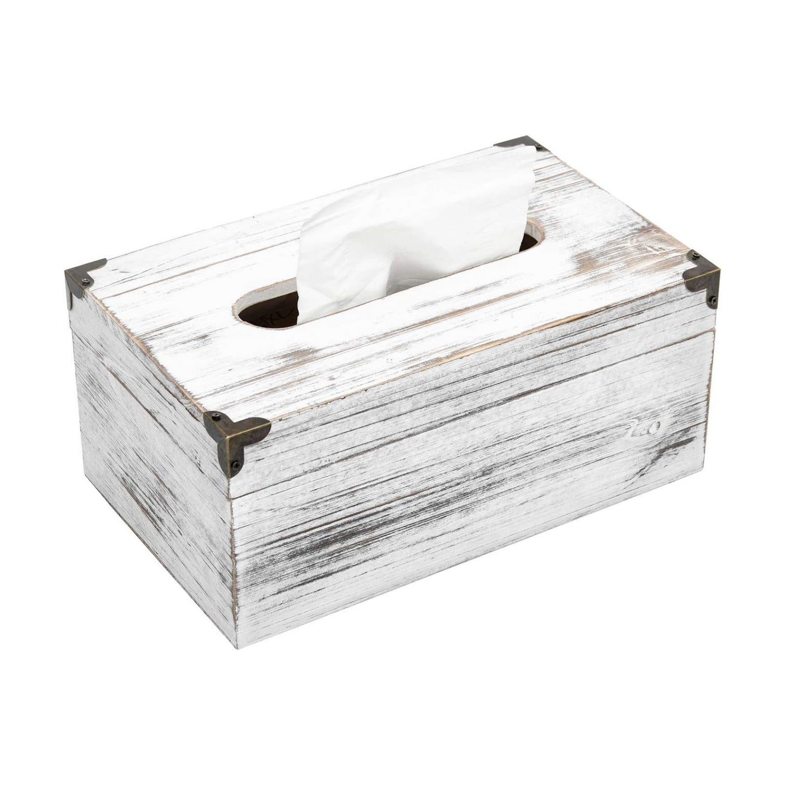 Distressed Wooden Rustic Facial Tissue Box Holder Tissue Box Cover Napkin Dispenser / Washed White