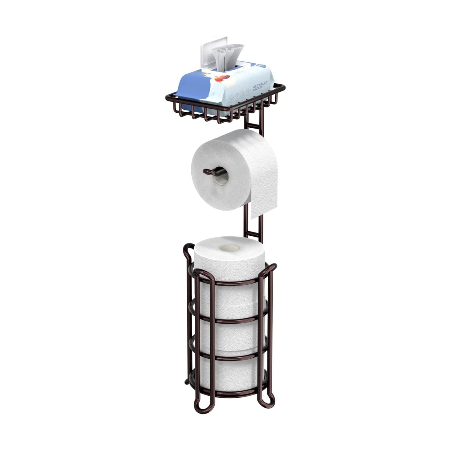 Toilet Paper Holder Stand Tissue Paper Roll Dispenser with Shelf for Bathroom Storage Holds Reserve Mega Rolls-Bronze