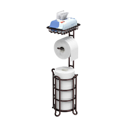 Toilet Paper Holder Stand Tissue Paper Roll Dispenser with Shelf for Bathroom Storage Holds Reserve Mega Rolls-Bronze