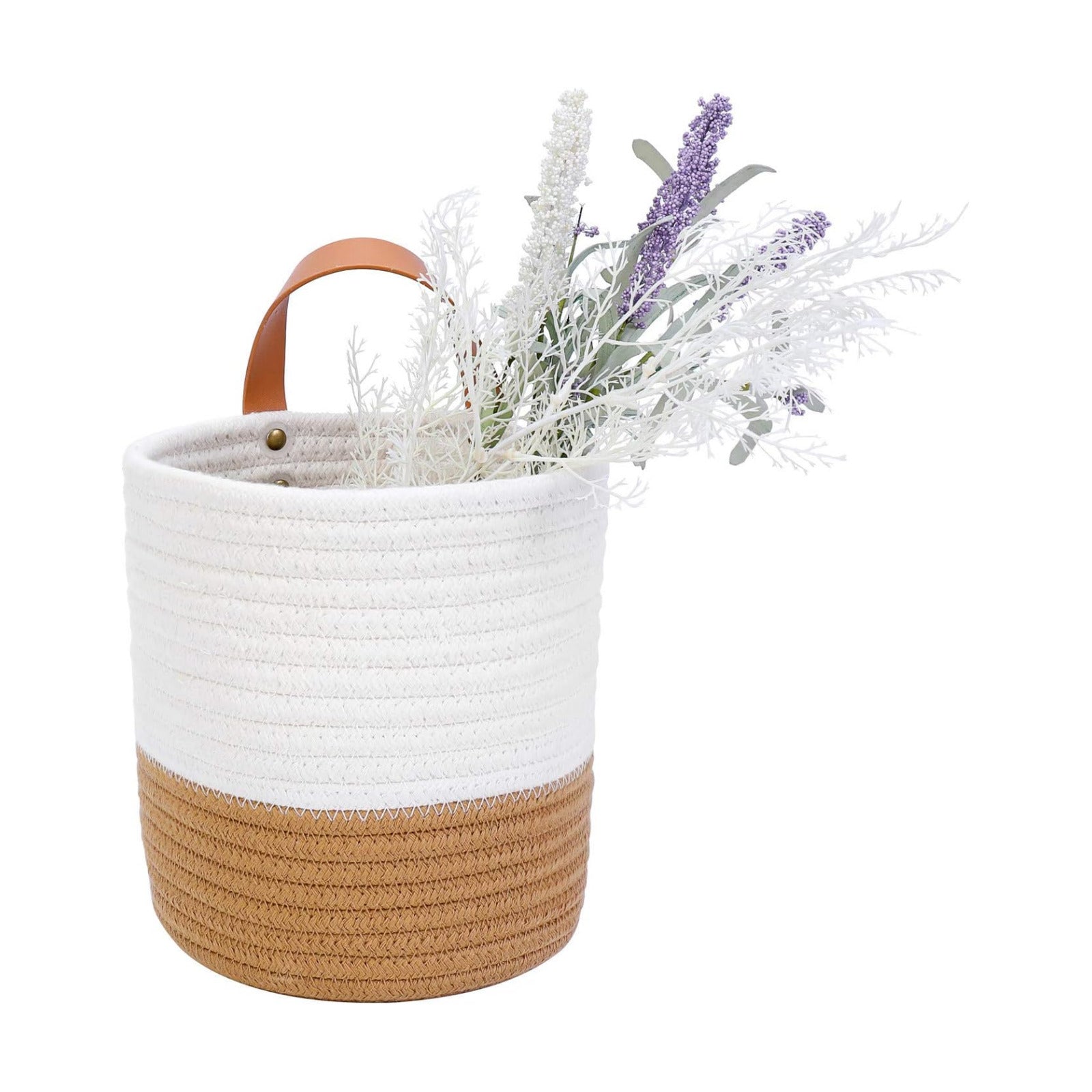 Small Wicker Wall Baskets / White and Brown