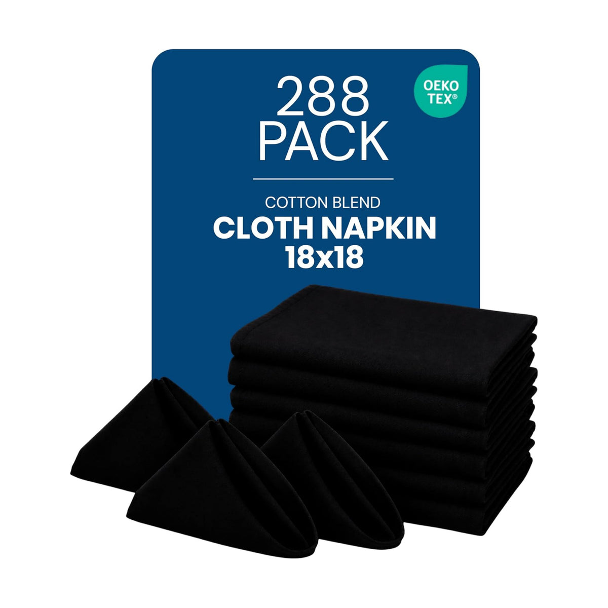 Bulk 288-Pack Cloth Napkins, 18"x18", Wrinkle Resistant, Sturdy, Black