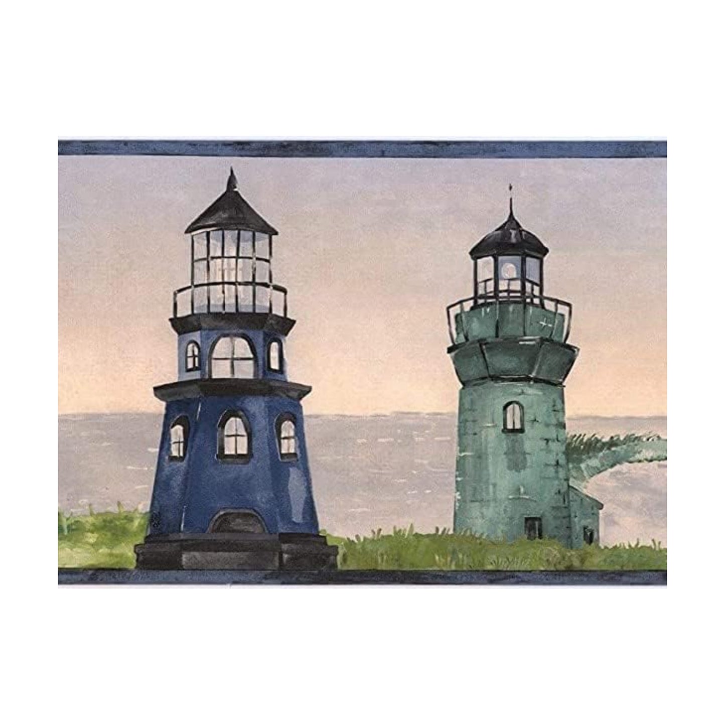 CONCORD WALLCOVERINGS Seashore Wallpaper Border Featuring Multiple Lighthouses / Lighthouse Brown