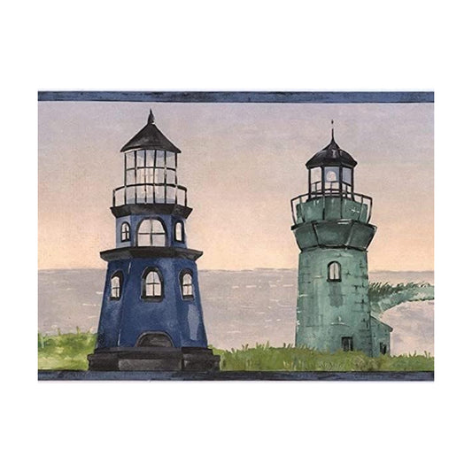 CONCORD WALLCOVERINGS Seashore Wallpaper Border Featuring Multiple Lighthouses / Lighthouse Brown