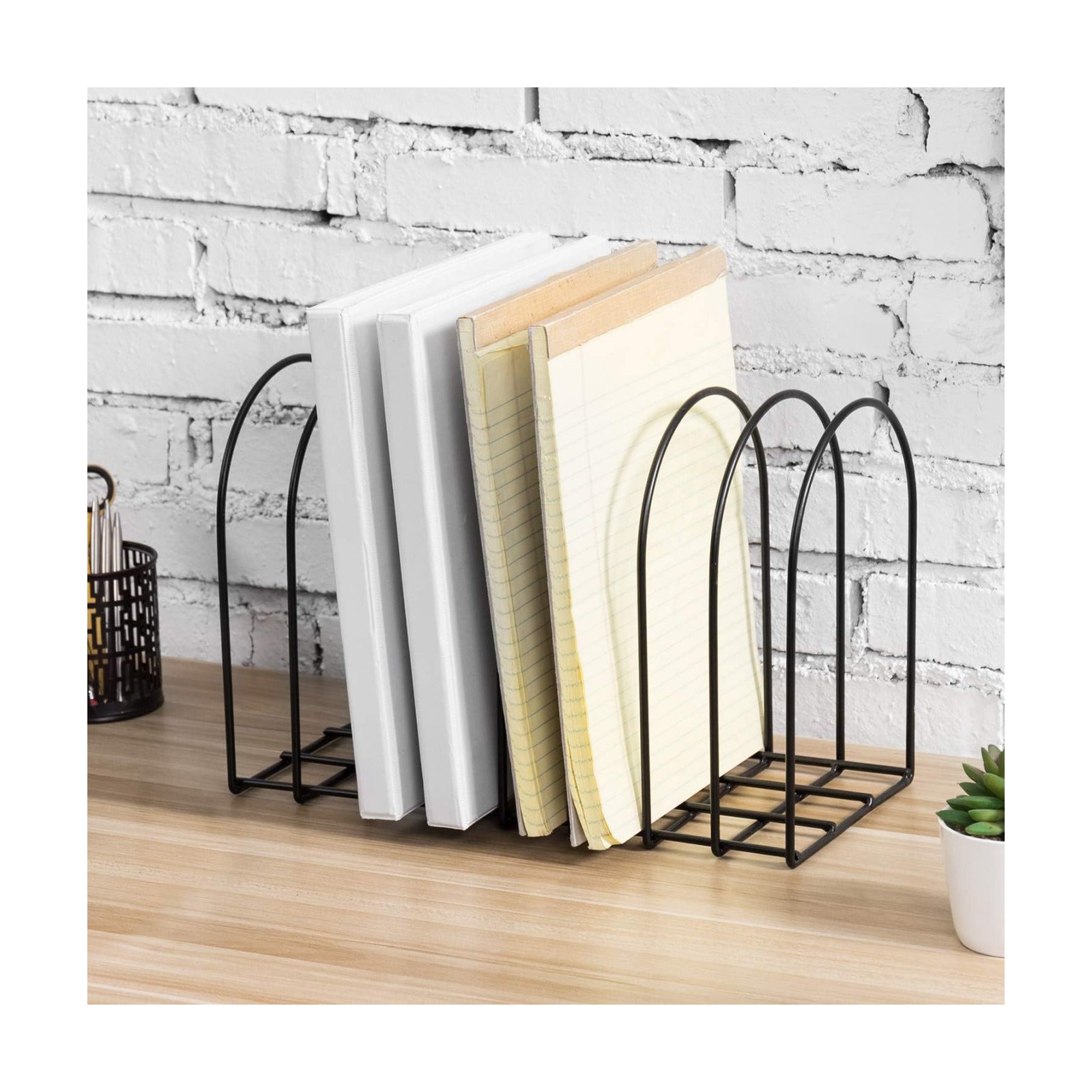 MyGift Large Desktop Document Holder, Black Metal Wire File Folder Organizer Rack with 8-Slots and Arch Design