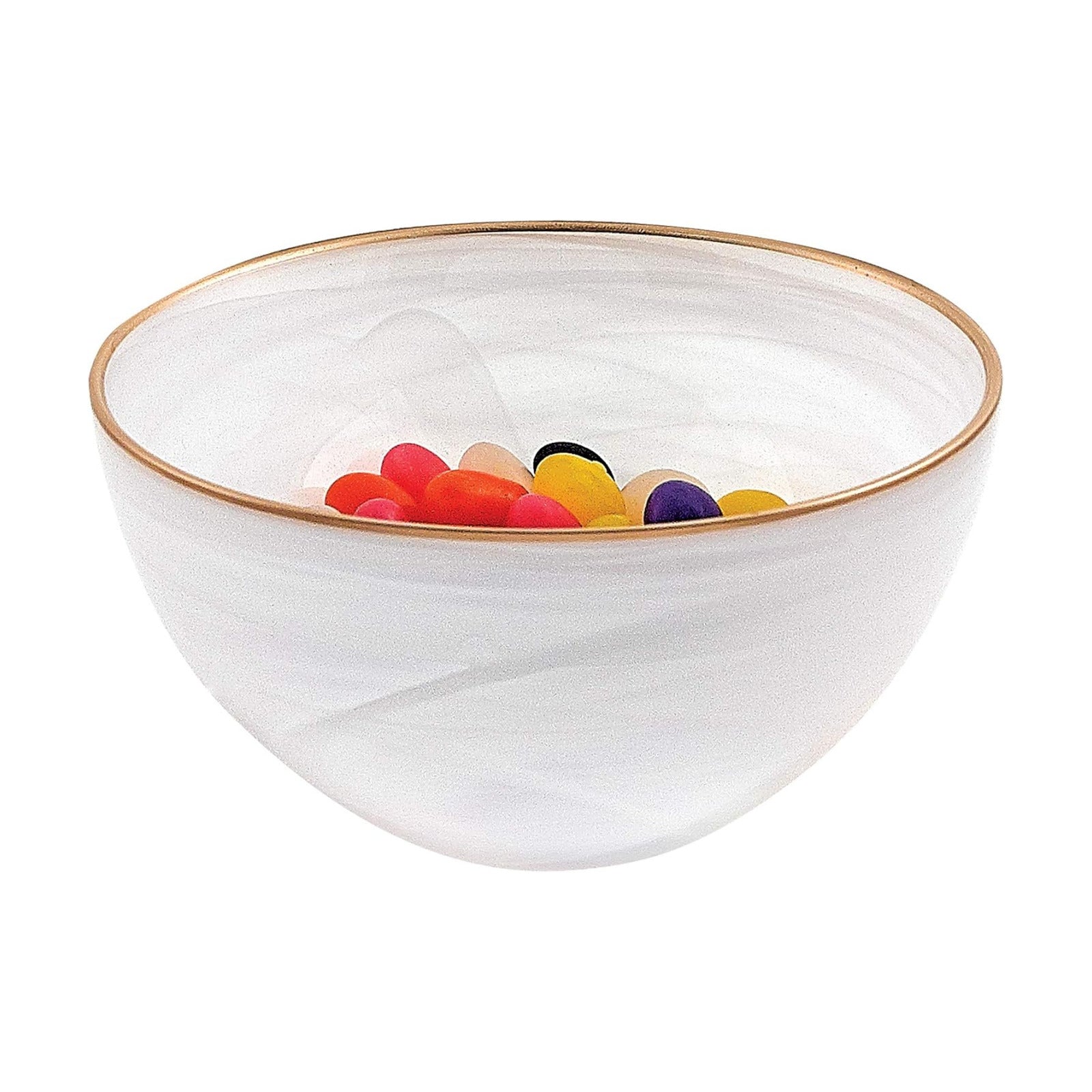 Alabaster Glass Soup Bowl / White with Gold