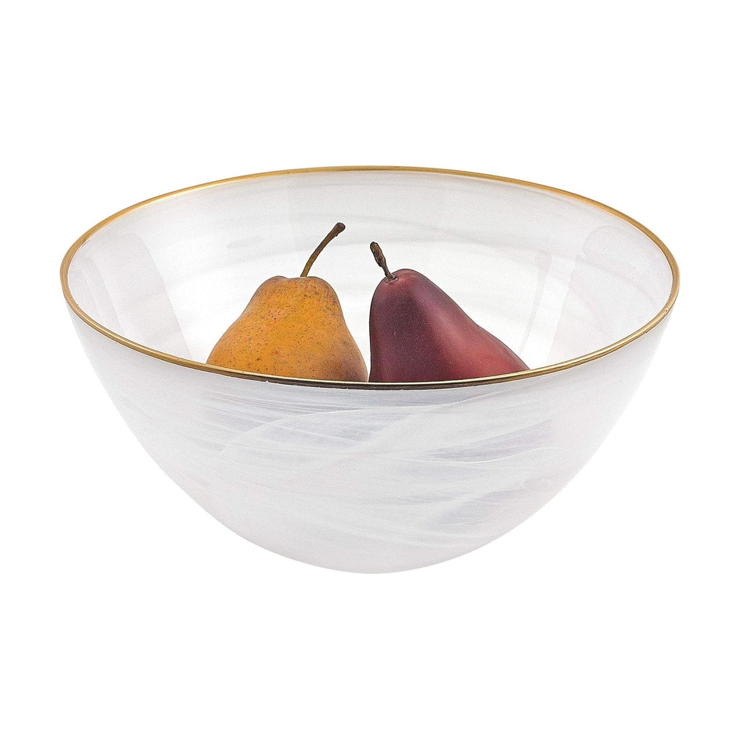 White Alabaster 10" Glass Bowl / Gold