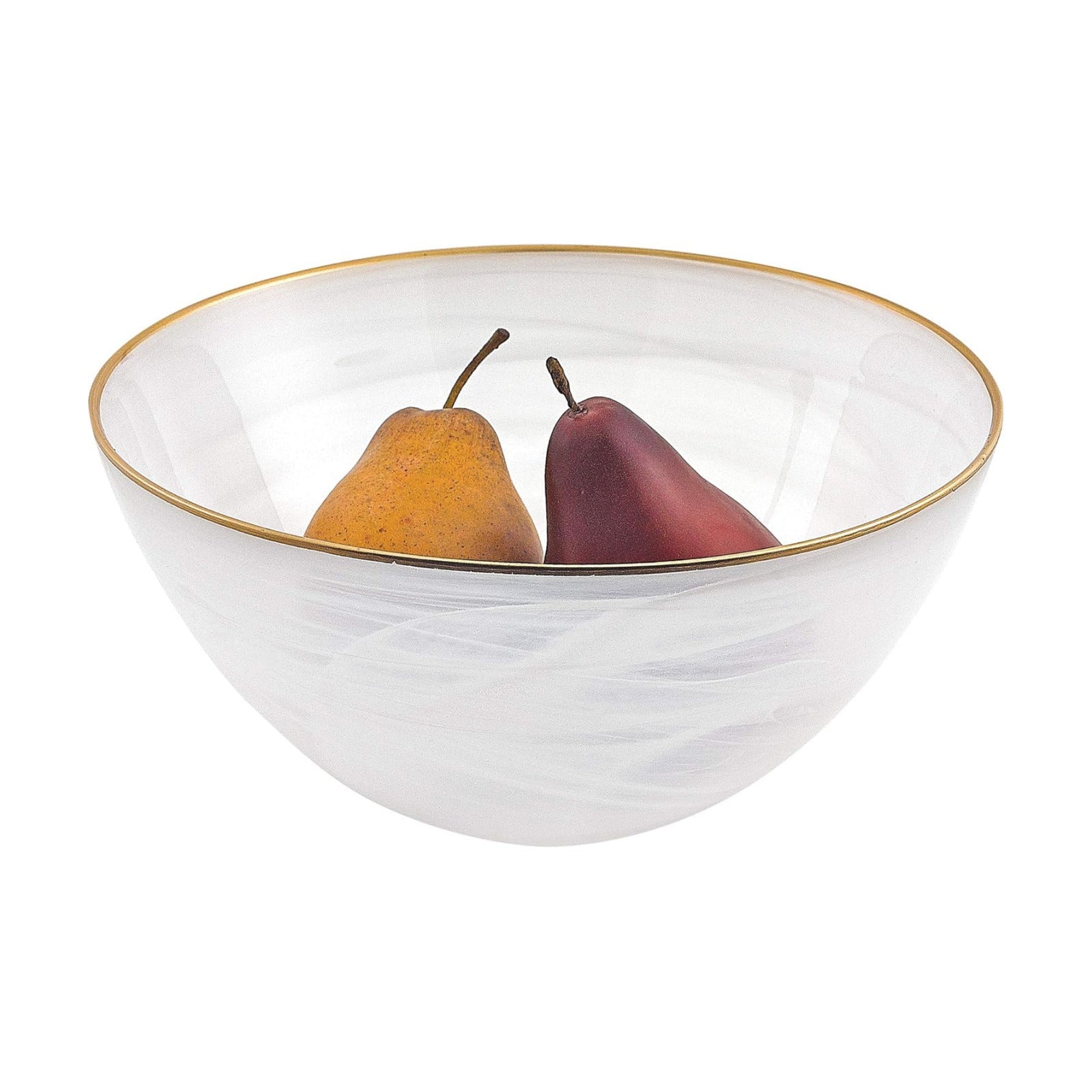 White Alabaster 10" Glass Bowl / Gold