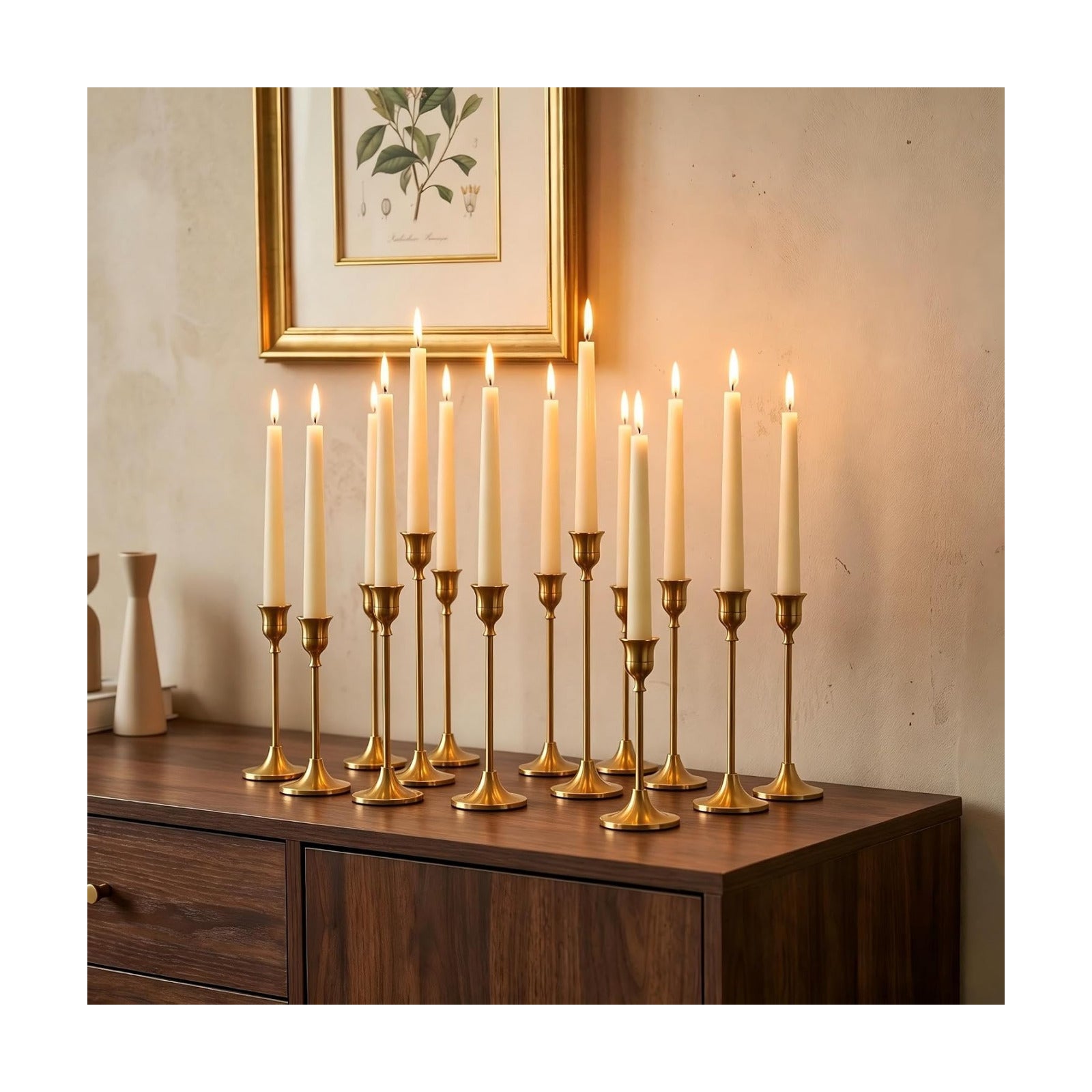 NUPTIO Gold Candlestick Holders for Table: Set of 15 Taper Candleholder | Bulk Aluminum Candle Stick Holder for Wedding
