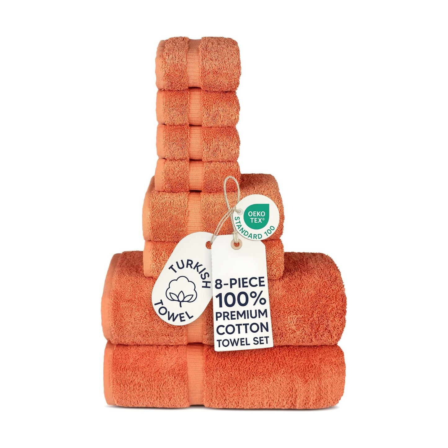 Chakir Turkish Linens 100% Cotton 8-Piece Towel Set, Coral | Premium Towel Set, Oeko-Tex Certified, Soft Plush