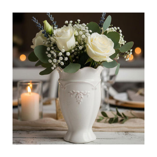 Ceramic Vase- French Flower Vase for Decor Small Vintage Vases / Medium - Height-6.8 / White