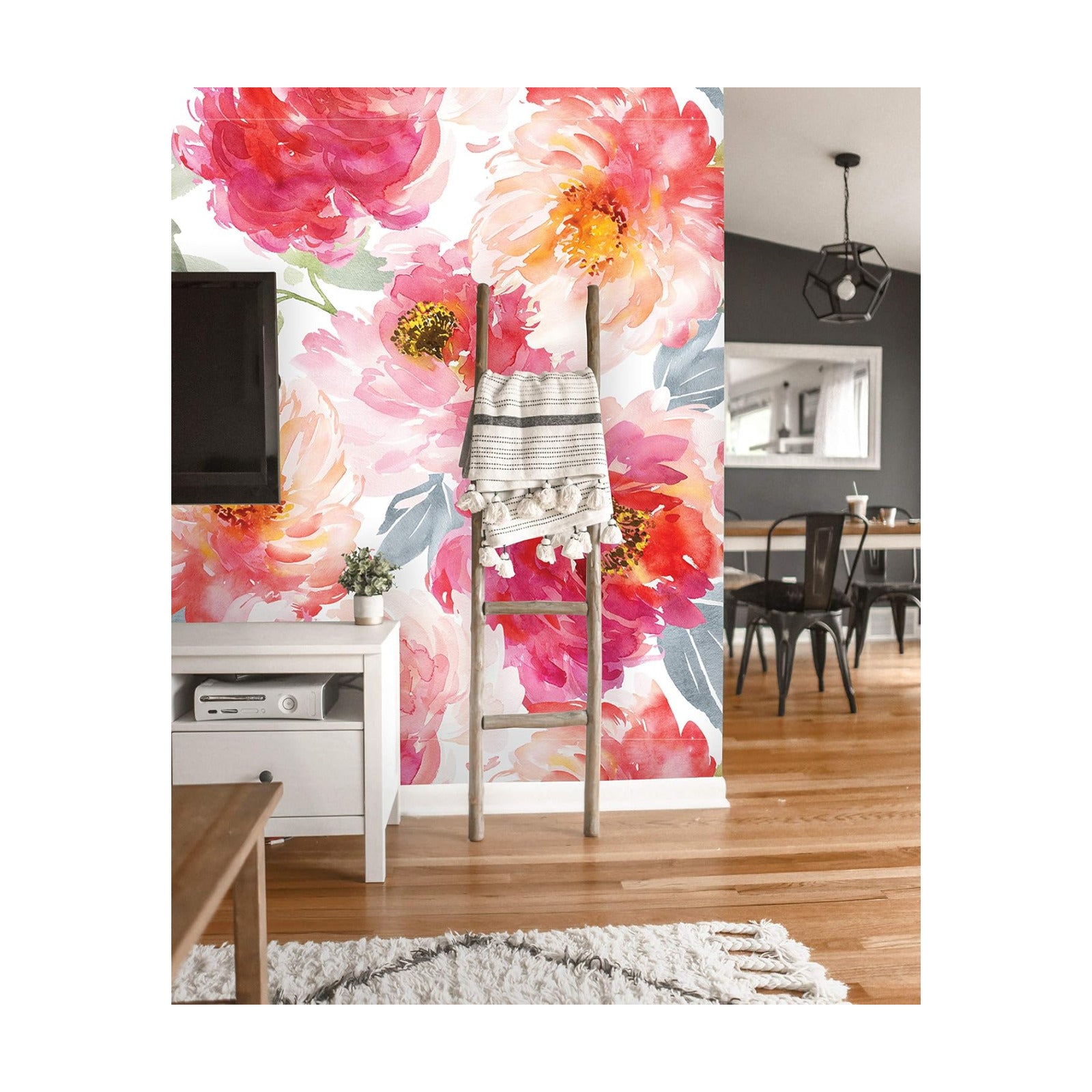 Self Adhesive Watercolor Flowers Wallpaper / 24"W x 72"H Inches