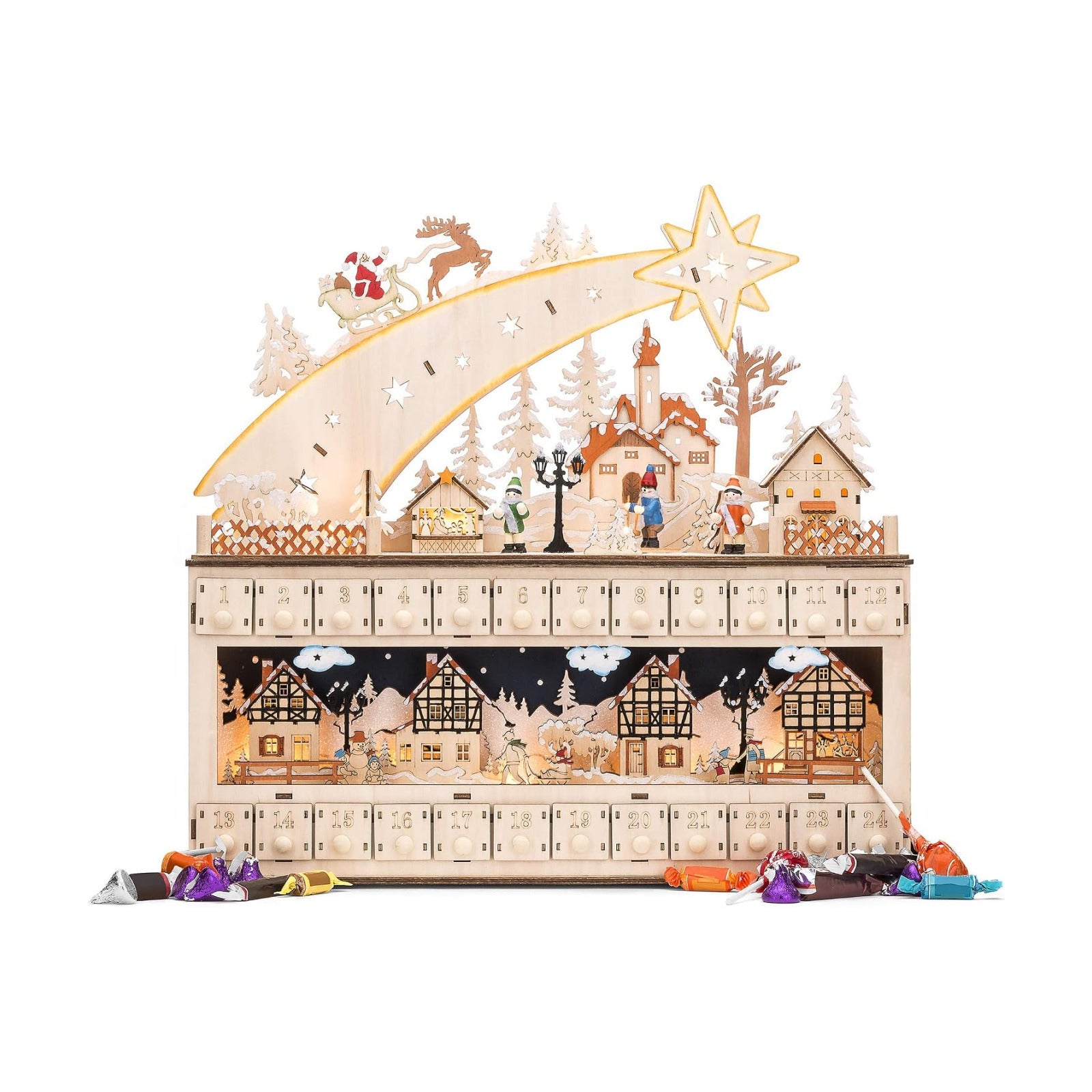 Best Choice Products Wooden Christmas Advent Calendar, Shooting Star Holiday Decoration w/Battery-Operated LED Light