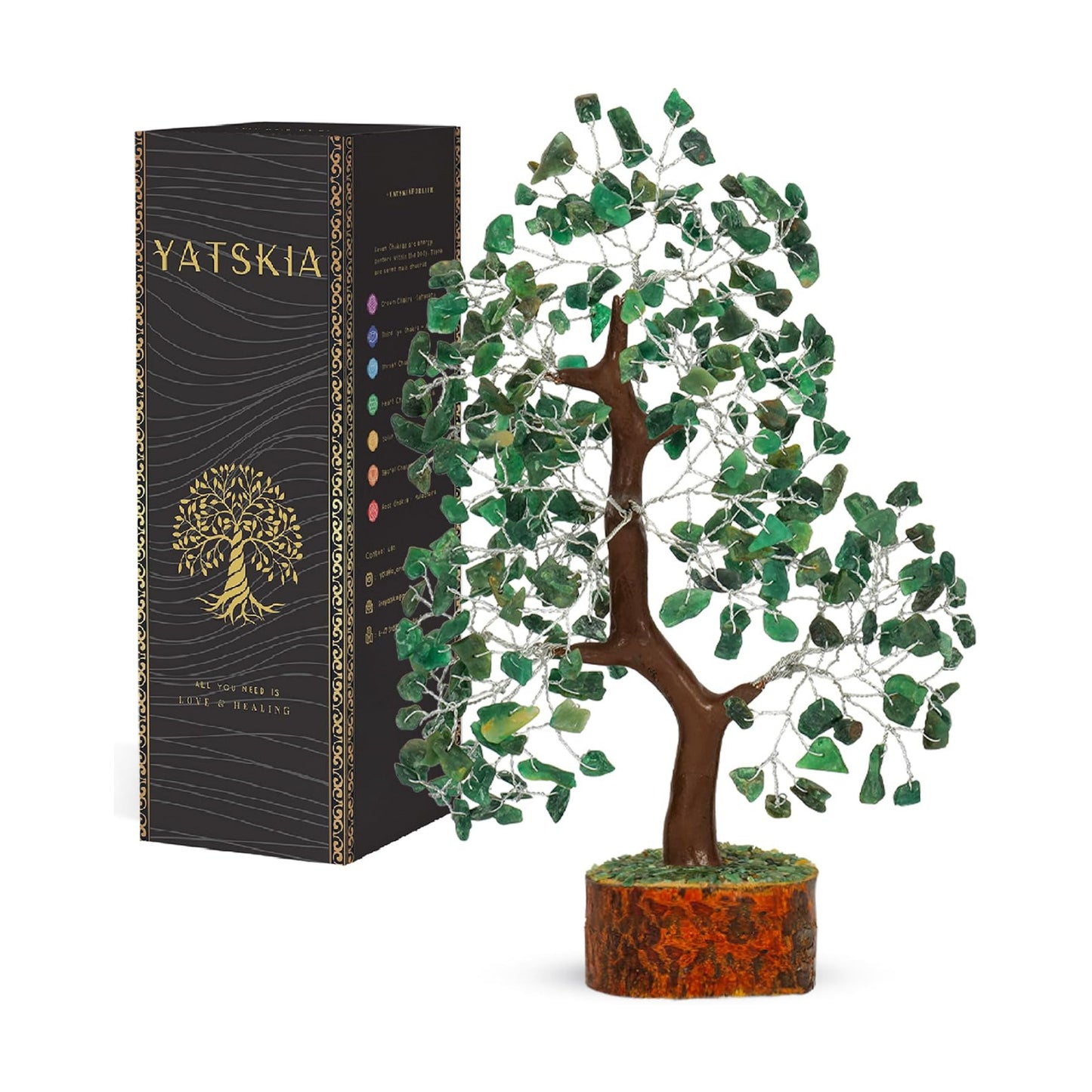YATSKIA Green Aventurine Crystal Tree | Gem Stone Tree Table Decor | Feng Shui Decor | Crystal and Stone Decor
