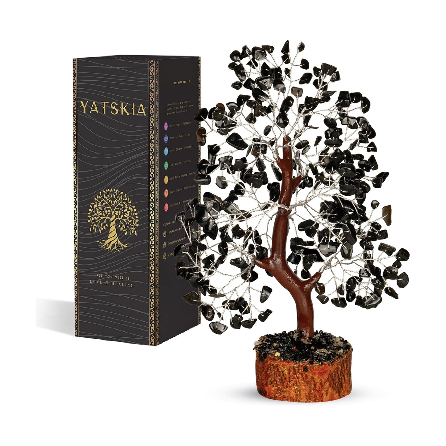 YATSKIA Black Tourmaline Crystal Tree | Gemstone Tree of Life | Shelf Decor | Bonsai Tree Decor | Tree of Life Decor