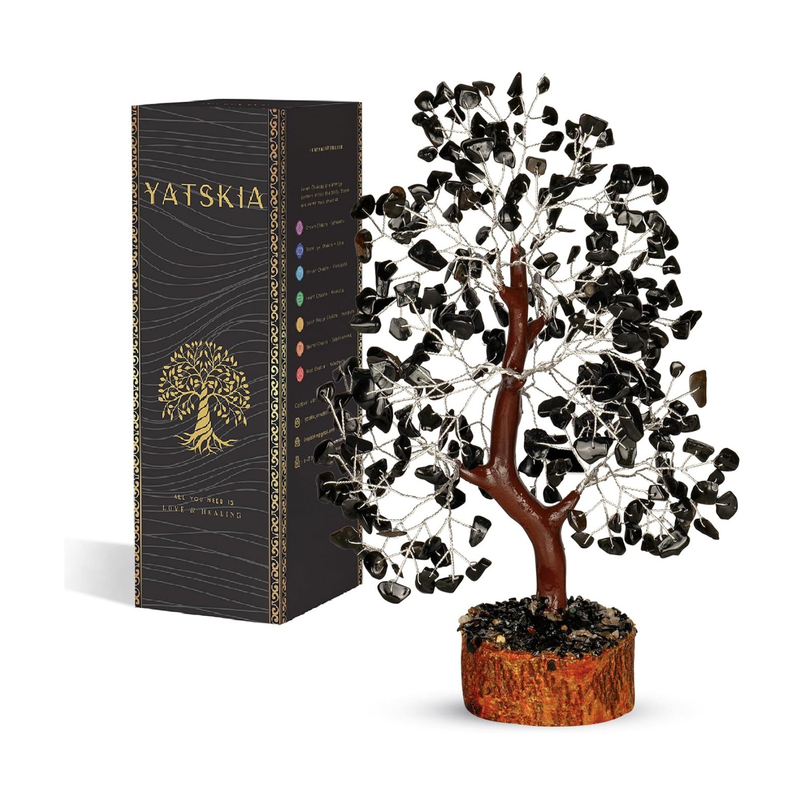YATSKIA Black Tourmaline Crystal Tree | Gemstone Tree of Life | Shelf Decor | Bonsai Tree Decor | Tree of Life Decor