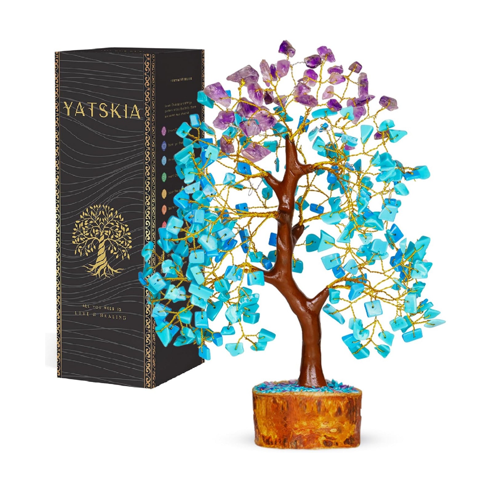 YATSKIA Amethyst Turquoise Crystal Tree | Crystal and Gemstones Tree Office Decor | Crystals Decor | Office Decor for