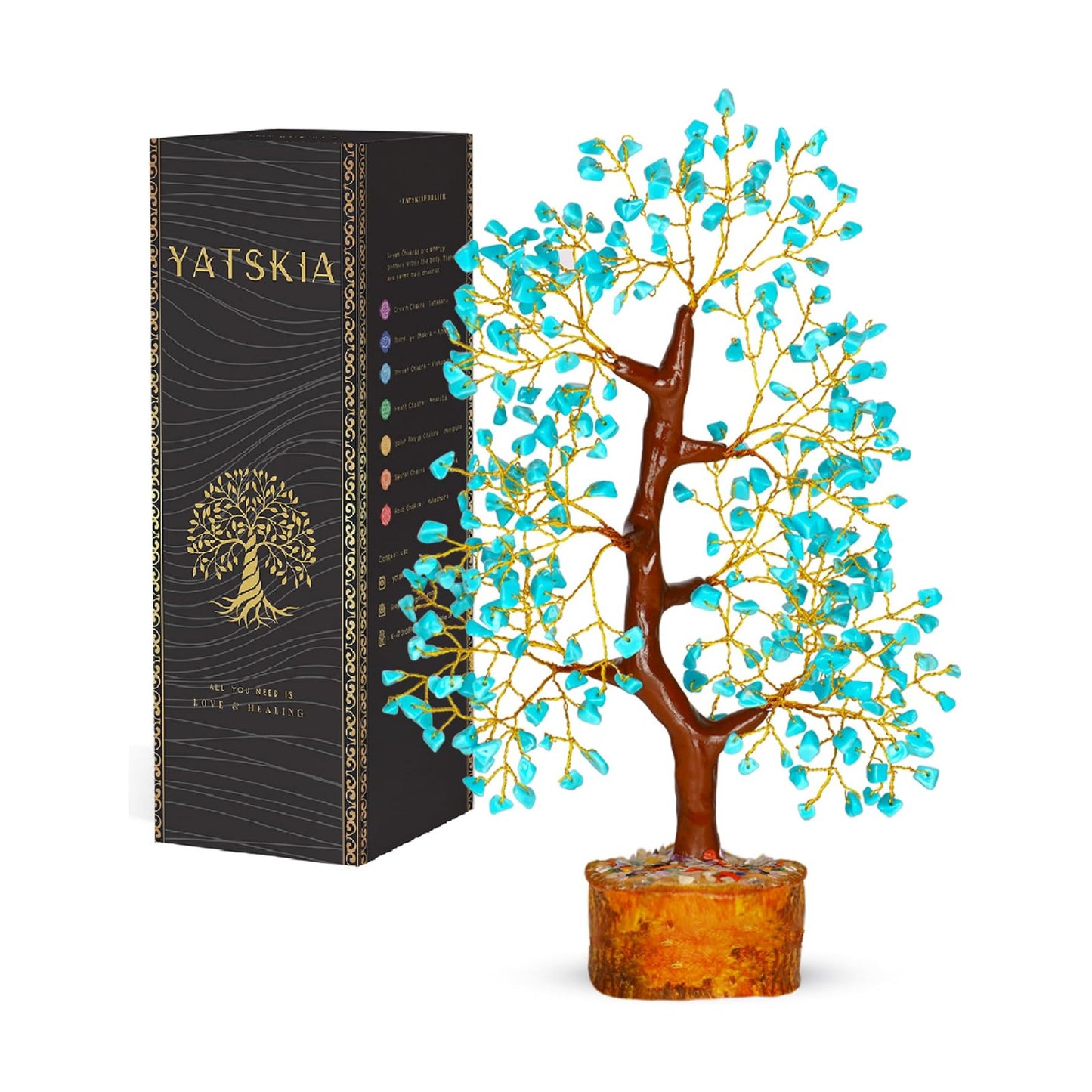 YATSKIA Turquoise Crystal Bonsai Tree Sculpture, Handmade 7 Chakra Healing Pendant Necklaces, Home Decor, Tabletop