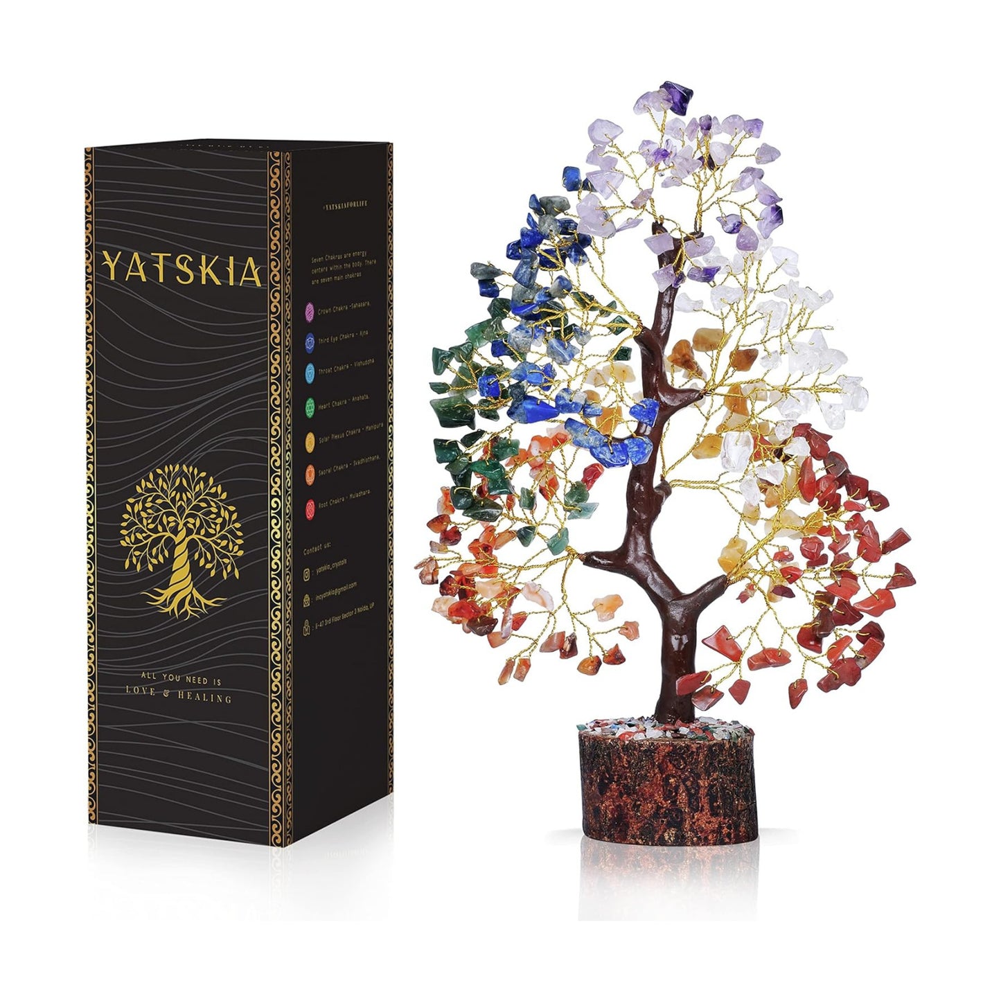 7 Chakra Tree of Life / 10in / Seven Chakra Golden Wire