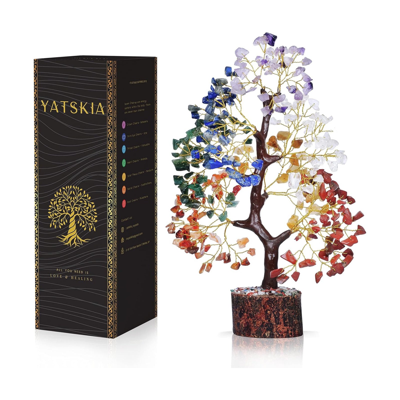 7 Chakra Tree of Life / 10in / Seven Chakra Golden Wire