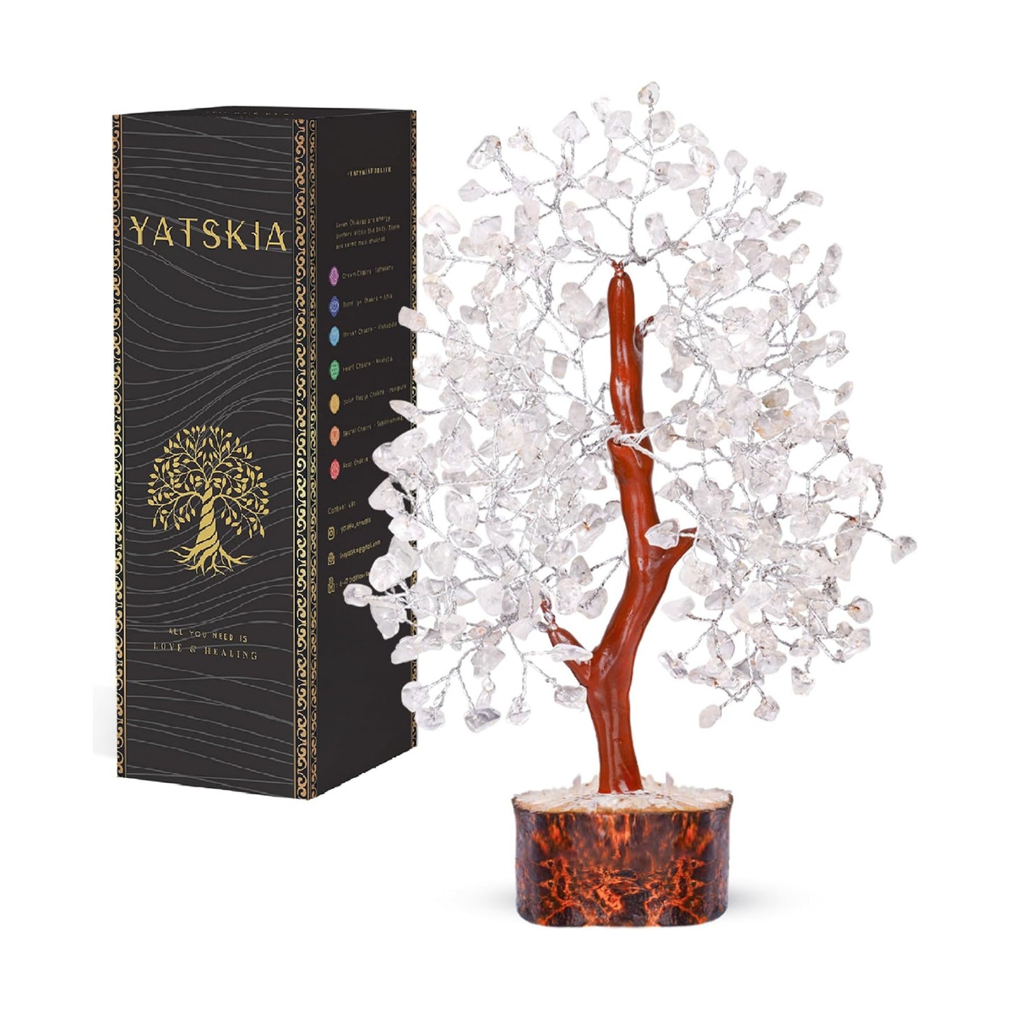 YATSKIA Clear Quartz Crystal Tree | Healing Gemstone Tree | Good Luck Gifts | Crystal Money Tree | Gifts for Women