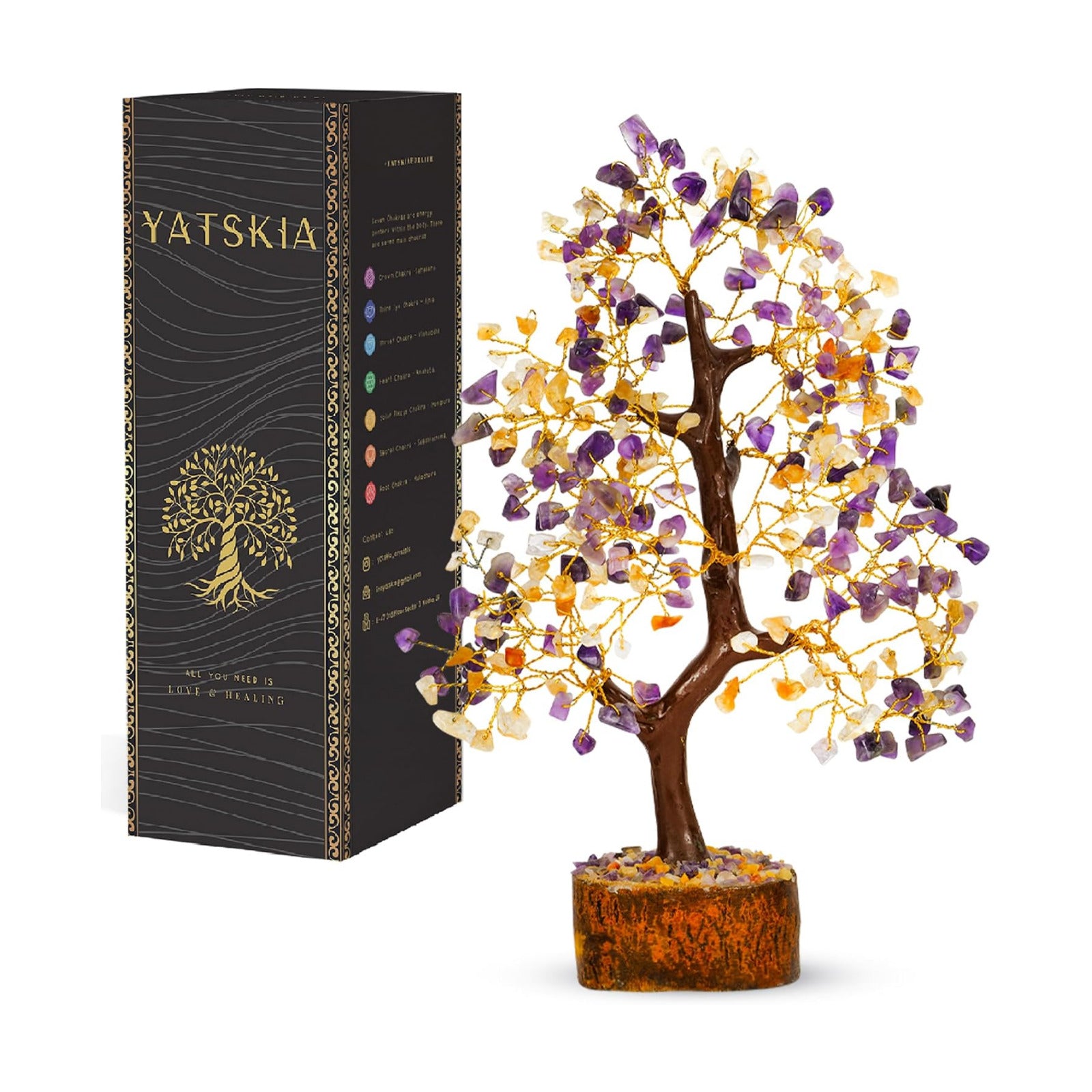 YATSKIA Amethyst Citrine Money Tree, Gem Tree, Crystal Gifts | Crystal Tree of Life Decor | Boho Home Decor | Birthday