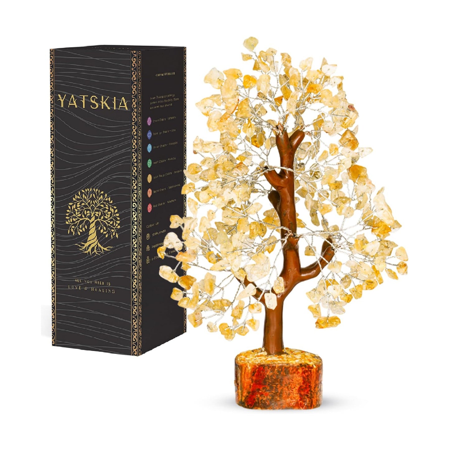 YATSKIA Citrine Crystal Tree | Natural Crystal Money Tree Desk Decor | Crystal Tree of Life | Shelf Decor for Bedroom