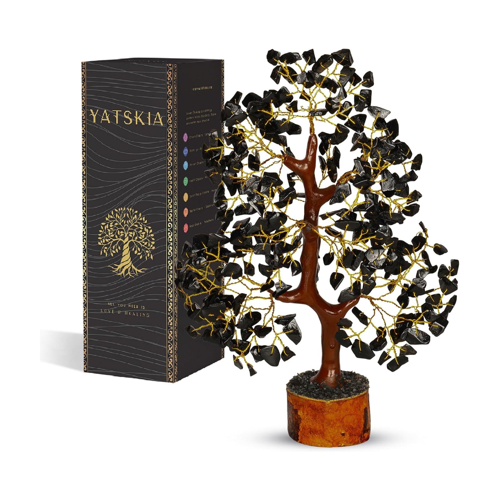YATSKIA Black Tourmaline Crystal Tree | Healing Crystal Tree | Home Decor | Home Office Decor | Bookshelf Decor