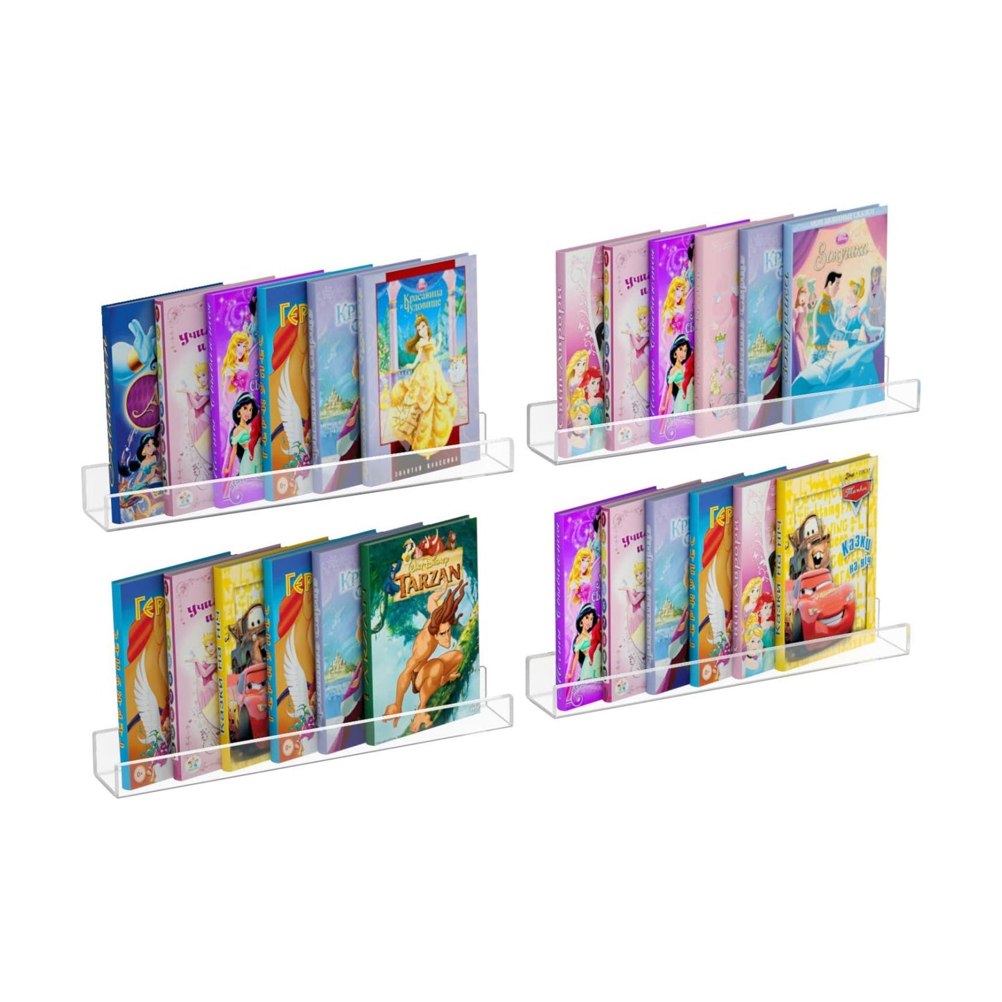 NIUBEE 24" Acrylic Floating Nursery Kids Bookshelf Wall Shelf 4 Packs | Premium Acrylic 50% Thicker with Screwdriver