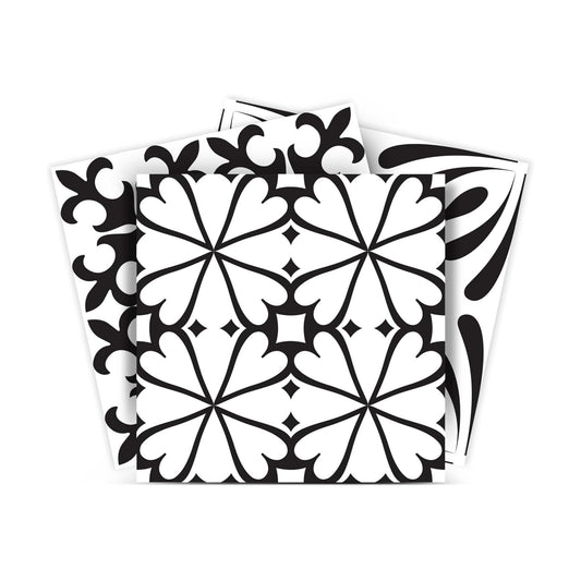White Tile Stickers Peel and Stick Tile Stickers 24 PC Set backsplash Tile Decals / 4 x 4 / Black