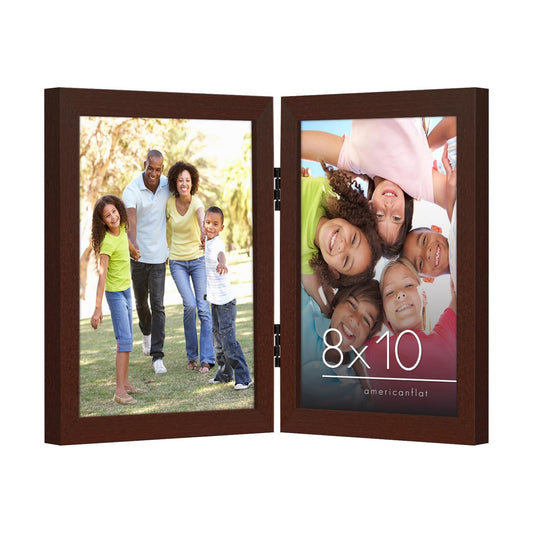 Americanflat Hinged 8x10 Picture Frame with Shatter-Resistant Glass - Double Picture Frames with Engineered Wood