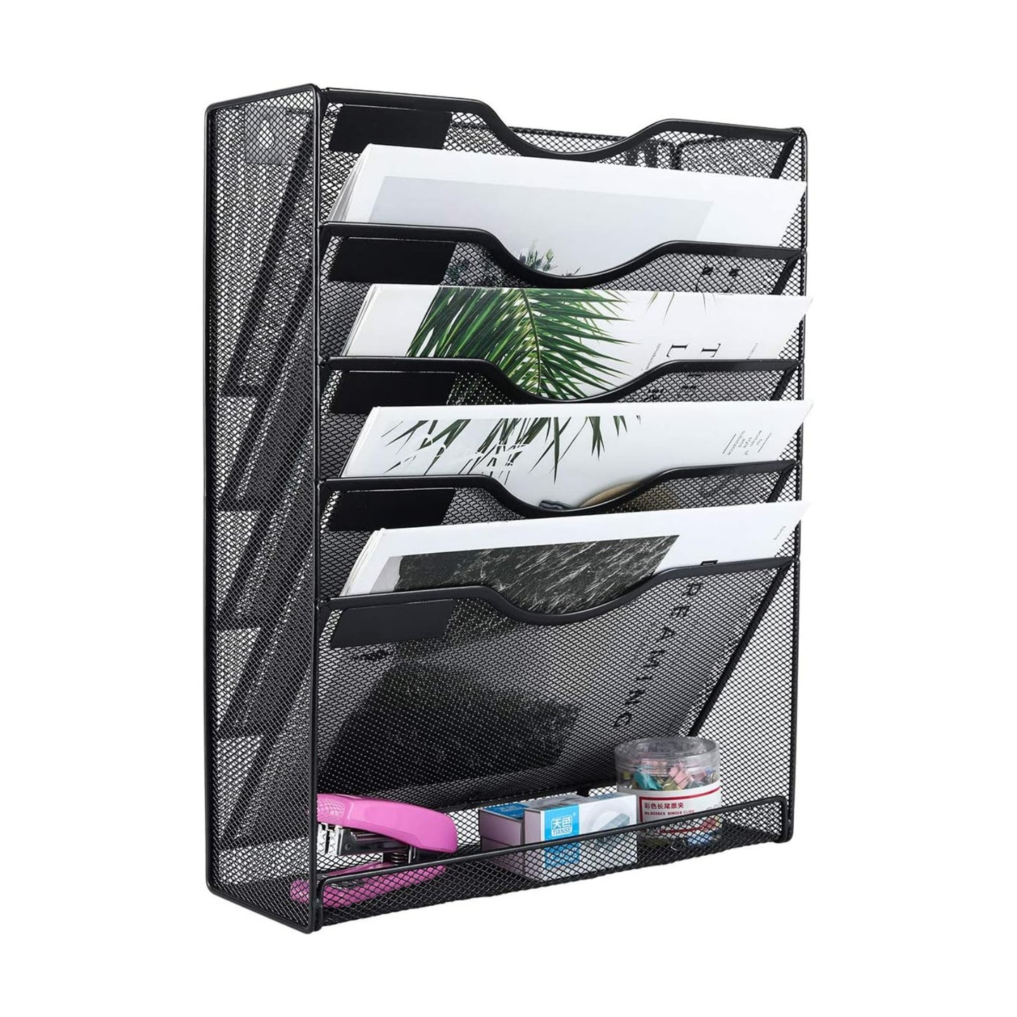 EasyPAG 5 Tier Wall File Holder Mesh Hanging Folder Organizer with Classify Label, Versatile Desk File Holder, Vertical