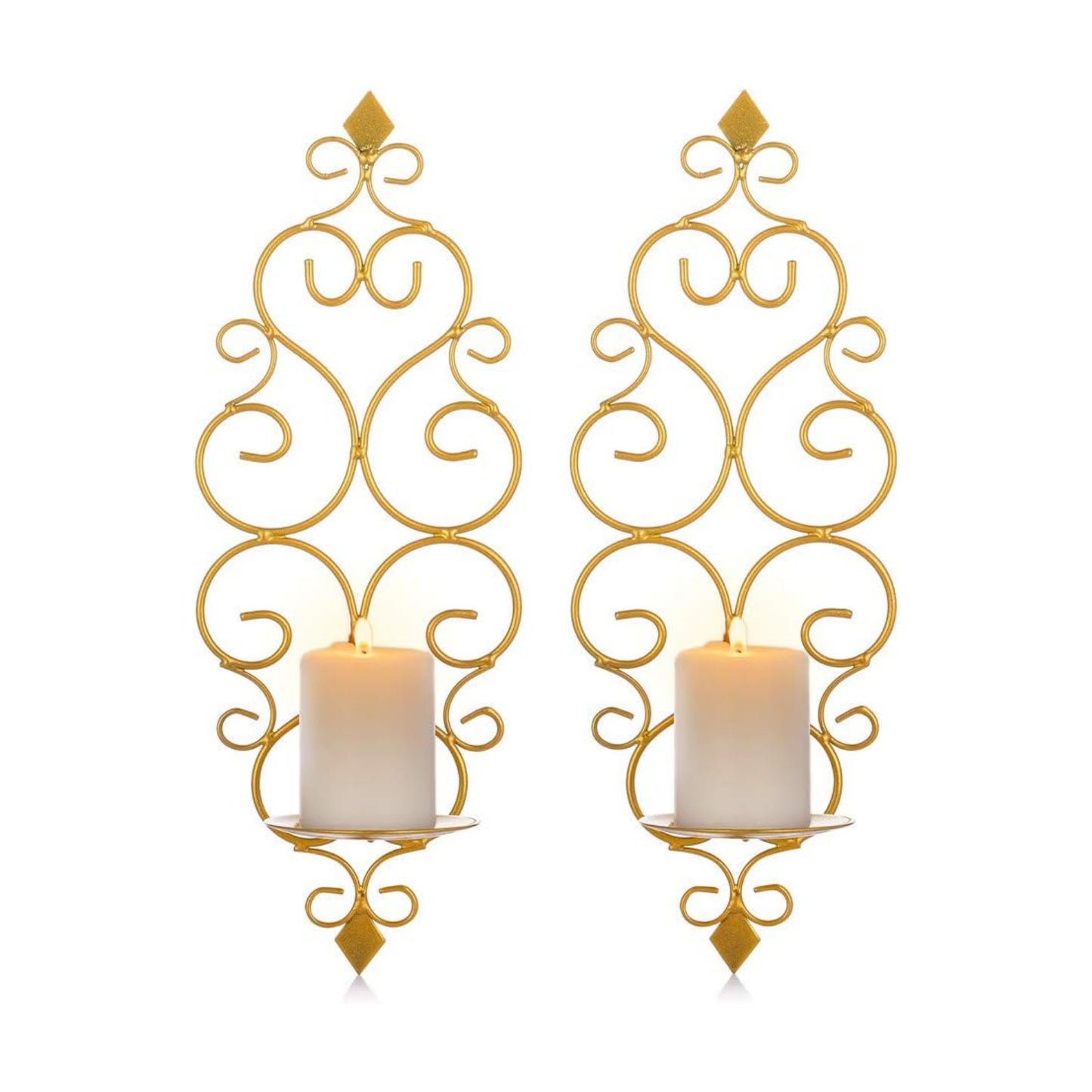 Iron Wall Candle Sconce Holder Hanging Wall Mounted Pillar Candle Sconces Holder / Gold / Set of 2
