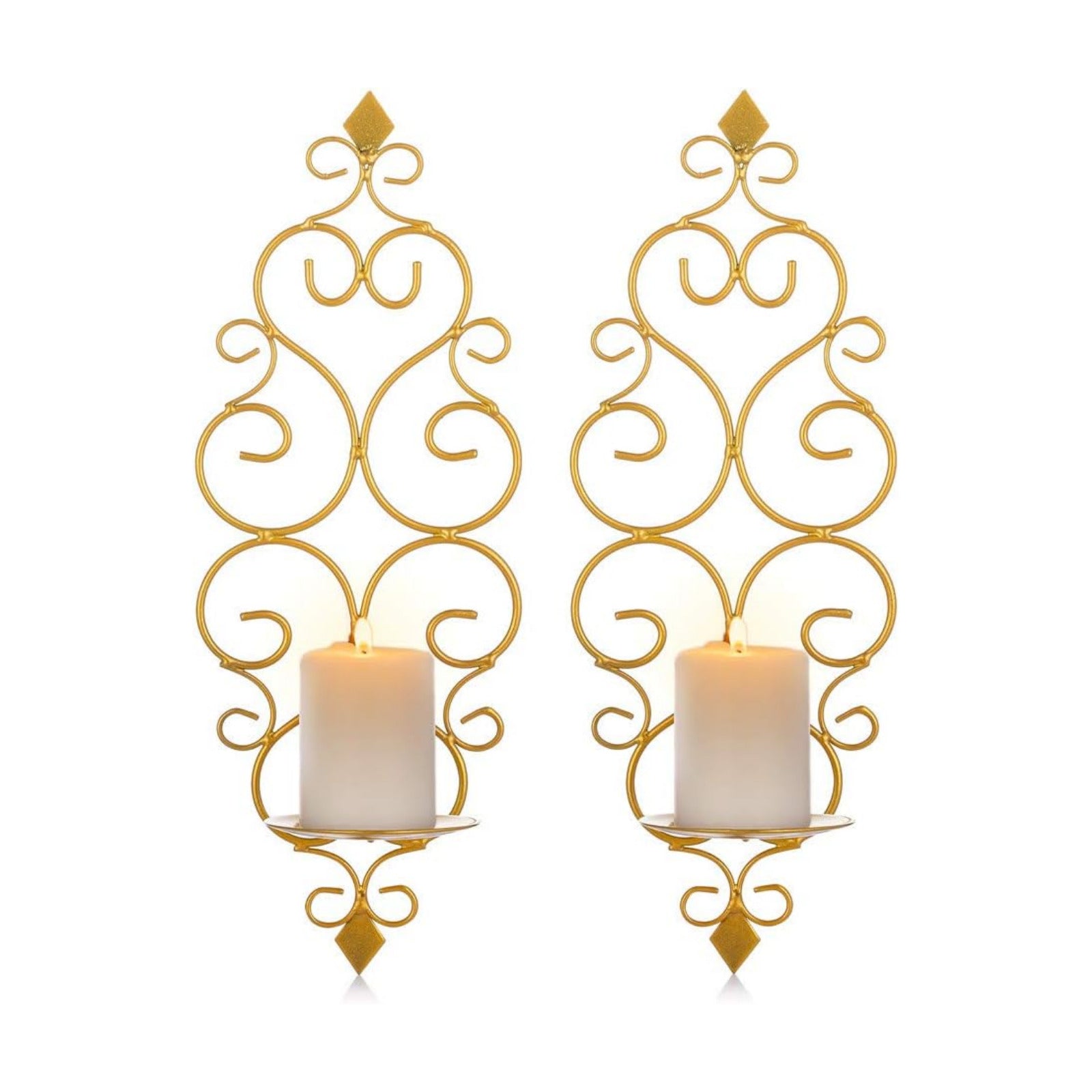 Iron Wall Candle Sconce Holder Hanging Wall Mounted Pillar Candle Sconces Holder / Gold / Set of 2