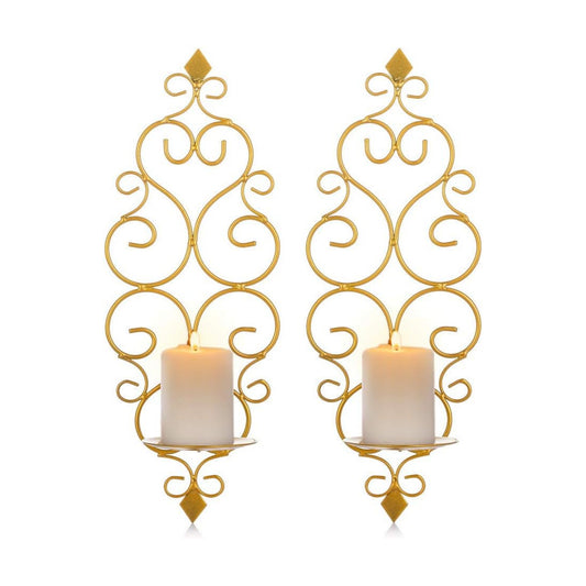 Iron Wall Candle Sconce Holder Hanging Wall Mounted Pillar Candle Sconces Holder / Gold / Set of 2