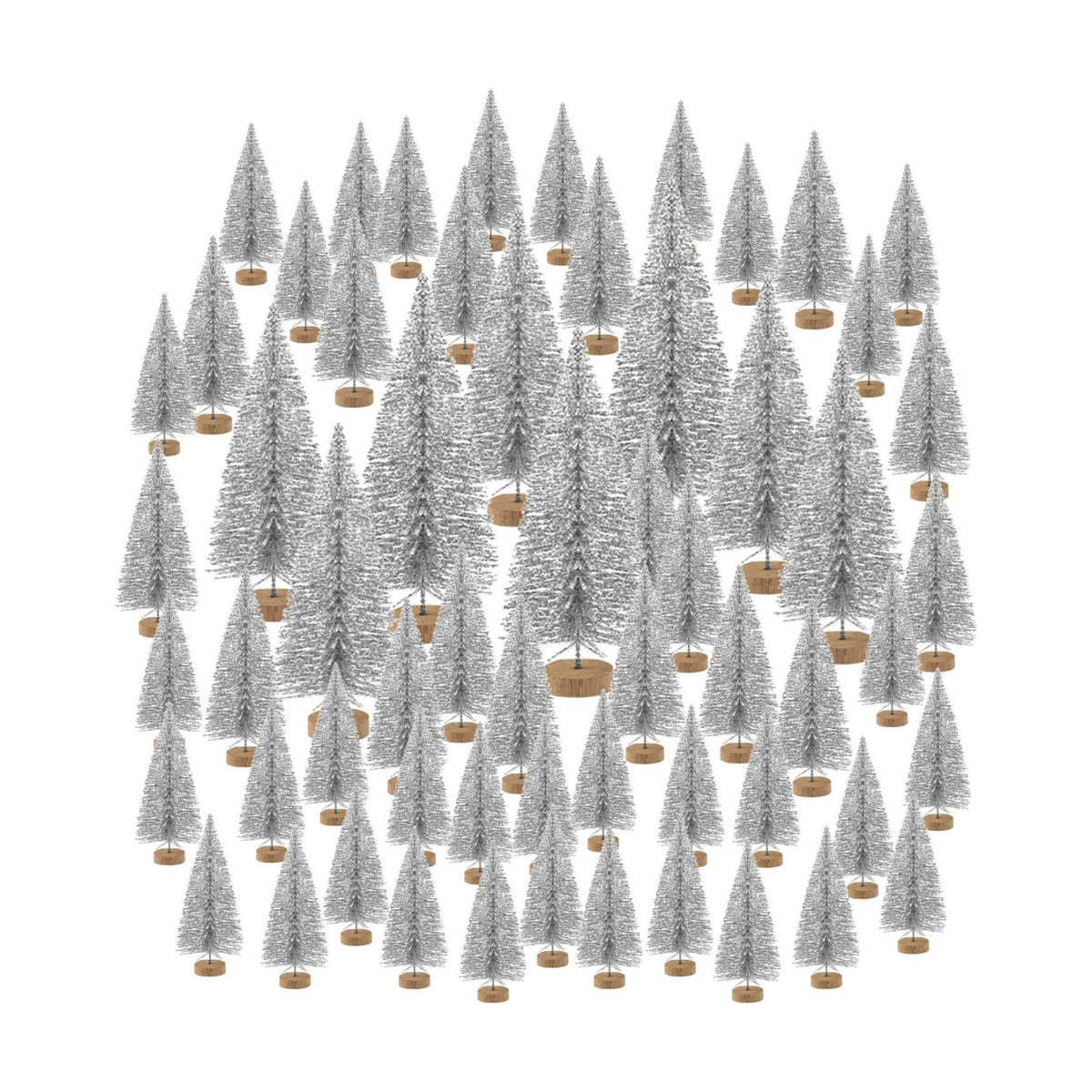 KUUQA 60 Pcs Mini Christmas Trees Bottle Brush Trees, Silver